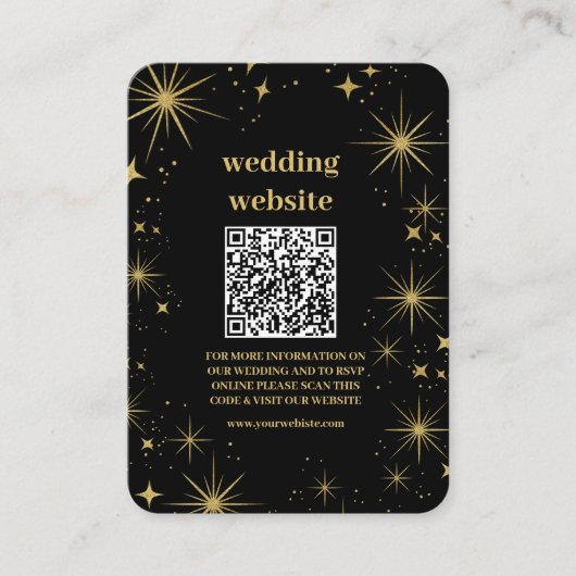 Mystical Black Gold Celestial Stars Wedding Informatiekaartje (Voorkant)