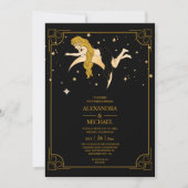 Mystical Black Gold Celestial Stars Wedding Invit Kaart (Voorkant)