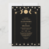 Mystical Black Gold Celestial Stars Wedding Invit Kaart (Voorkant)