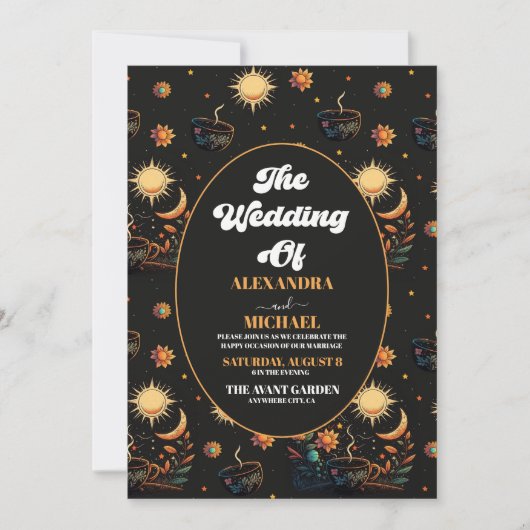 Mystical Black Gold Celestial Stars Wedding Kaart (Voorkant)