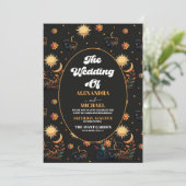 Mystical Black Gold Celestial Stars Wedding Kaart (Staand voorkant)