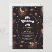 Mystical Black Gold Celestial Stars Wedding Kaart (Voorkant)