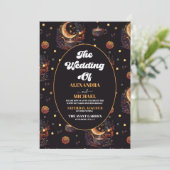 Mystical Black Gold Celestial Stars Wedding Kaart (Staand voorkant)