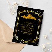 Mystical Black Gold Celestial Stars Wedding Kaart