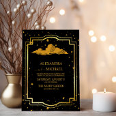 Mystical Black Gold Celestial Stars Wedding Kaart
