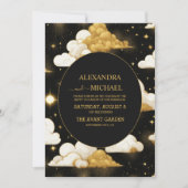 Mystical Black Gold Celestial Stars Wedding Kaart (Voorkant)
