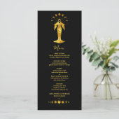 Mystical Black Gold Celestial Stars Wedding Menu (Staand voorkant)
