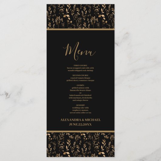 Mystical Black Gold Celestial Stars Wedding Menu (Voorkant)