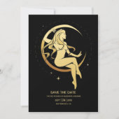 Mystical Black Gold Celestial Stars Wedding Save Save The Date (Voorkant)
