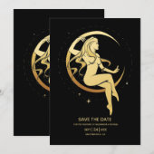 Mystical Black Gold Celestial Stars Wedding Save Save The Date (Voorkant / Achterkant)