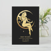 Mystical Black Gold Celestial Stars Wedding Save The Date (Staand voorkant)
