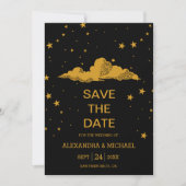 Mystical Black Gold Celestial Stars Wedding Save The Date (Voorkant)
