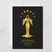 Mystical Black Gold Celestial Stars Wedding Save The Date (Voorkant)