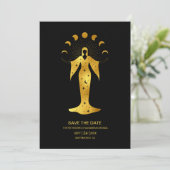Mystical Black Gold Celestial Stars Wedding Save The Date (Staand voorkant)