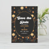 Mystical Black Gold Celestial Stars Wedding Save The Date (Staand voorkant)