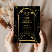 Mystical Black Gold Celestial Stars Wedding Save The Date