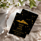 Mystical Black Gold Celestial Stars Wedding Save The Date