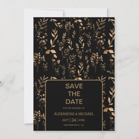 Mystical Black Gold Celestial Stars Wedding Save The Date (Voorkant)