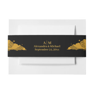 Mystical Black Gold Celestial Stars Wedding Uitnodigingen Wikkel