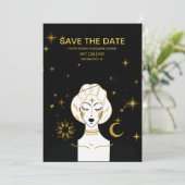 Mystical Black Gold Celestial Sun Wedding Save the Date (Staand voorkant)