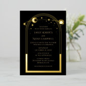Mystical Black Gold Sun maan astronomische ruimte Folie Uitnodiging (Staand Voorkant)