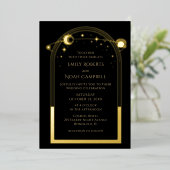 Mystical Black Gold Sun maan astronomische ruimte Folie Uitnodiging (Staand Voorkant)