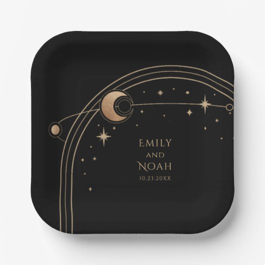 Mystical Black Gold Sun maan astronomische ruimte Papieren Bordje (Voorkant)