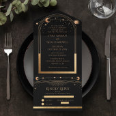 Mystical Black Gold Sun Moon Astronomy Weddenschap All In One Uitnodiging