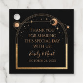 Mystical Black Gold Sun Moon Astronomy Weddenschap Bedankjes Labels (Voorkant)