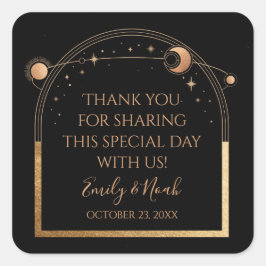 Mystical Black Gold Sun Moon Astronomy Weddenschap Vierkante Sticker