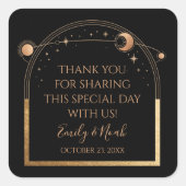 Mystical Black Gold Sun Moon Astronomy Weddenschap Vierkante Sticker (Voorkant)