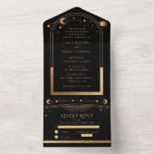 Mystical Black Gold Sun Moon Celestial Weddenschap All In One Uitnodiging (Binnen)