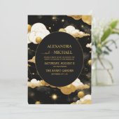 Mystical Black Gold Sun Moon Celestial Weddenschap Kaart (Staand voorkant)