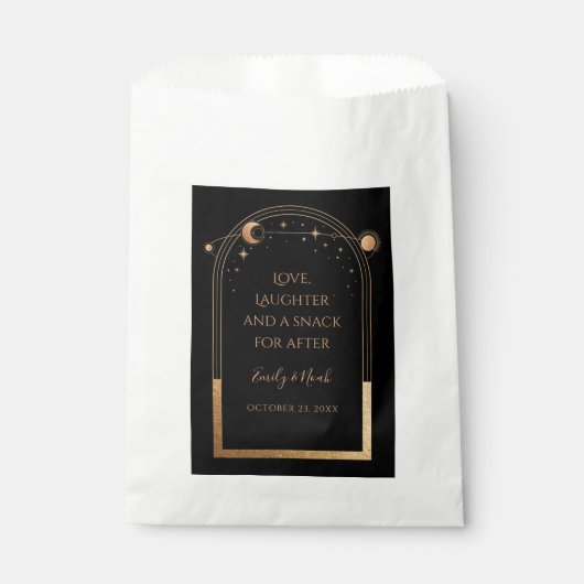 Mystical Black Gold Sun Moon Stars Weddenband B Bedankzakje (Voorkant)