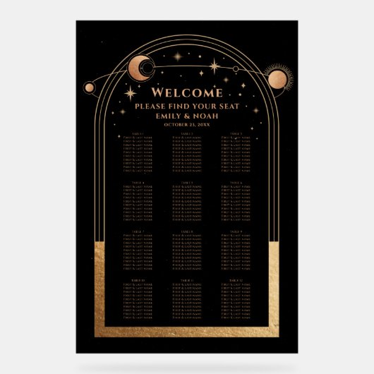 Mystical Black Gold Sun Moon Stars Weddenschap Acryl Bord (Voorkant)