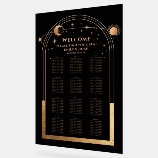 Mystical Black Gold Sun Moon Stars Weddenschap Acryl Bord (Hoek)