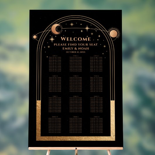 Mystical Black Gold Sun Moon Stars Weddenschap Acryl Bord (Neutraal)