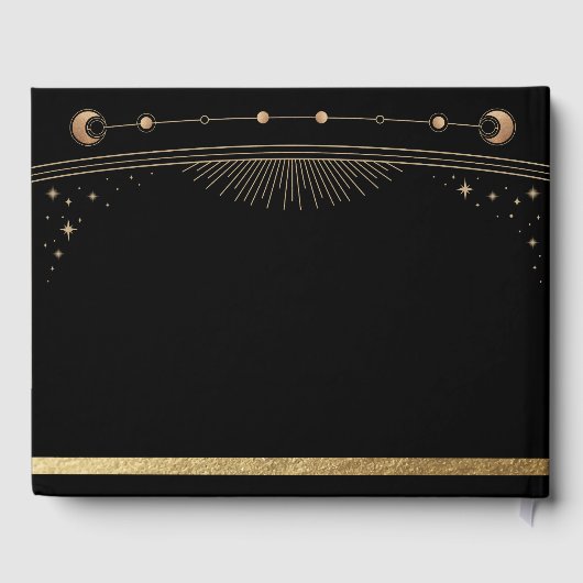 Mystical Black Gold Sun Moon Stars Weddenschap Gastenboek (Achterkant)