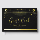 Mystical Black Gold Sun Moon Stars Weddenschap Gastenboek (Voorkant)