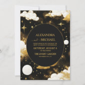 Mystical Black Gold Sun Moon Stars Weddenschap Kaart (Voorkant)