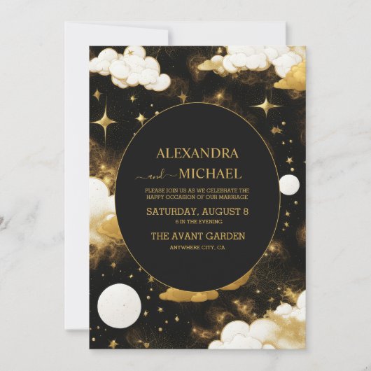Mystical Black Gold Sun Moon Stars Weddenschap Kaart (Voorkant)