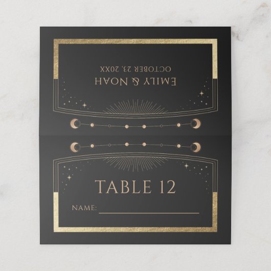 Mystical Black Gold Sun Moon Stars Weddenschap Plaatskaartje (Buitenkant ongevouwen)