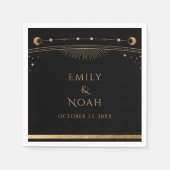 Mystical Black Gold Sun Moon Stars Weddenschap Servet (Voorkant)