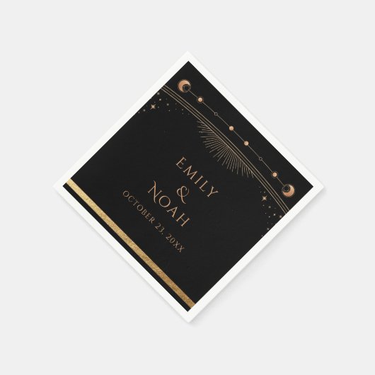 Mystical Black Gold Sun Moon Stars Weddenschap Servet (Hoek)