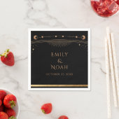 Mystical Black Gold Sun Moon Stars Weddenschap Servet (Insitu)