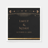 Mystical Black Gold Sun Moon Stars Weddenschap Servet (Voorkant)