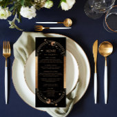 Mystical Black Gold Sun Moon Weddenmenu-kaarten Menu