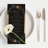 Mystical Black Gold Sun Moon Weddenmenu-kaarten Menu