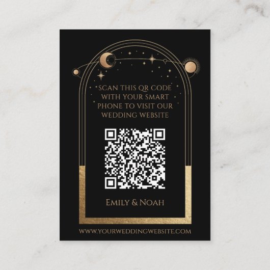 Mystical Black Gold Weddenwebsite RSVP QR Code Informatiekaartje (Achterkant)