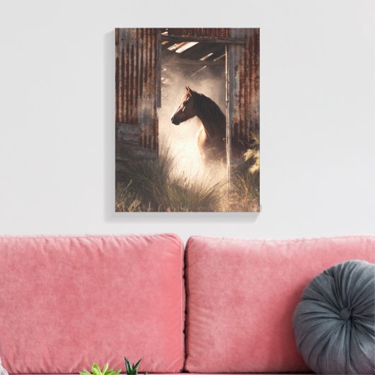 Mystical Black Horse Forest Glow Art Canvas Afdruk (Insitu (Woonkamer))